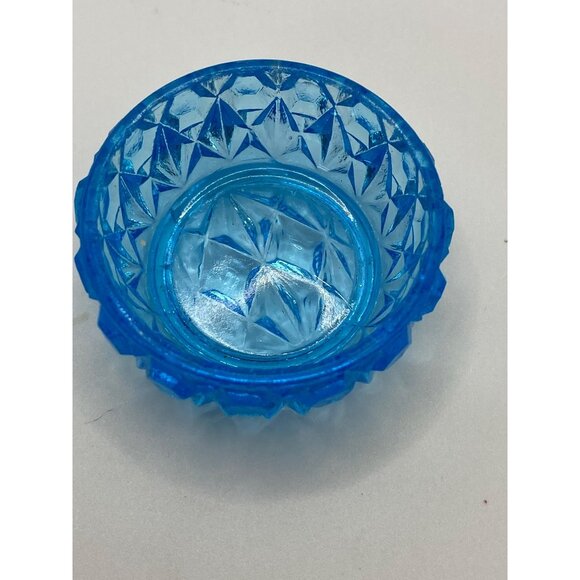 Vintage Blue Pressed Glass Trinket Dish/Bowl With Diamond Pattern - Picture 2 of 8